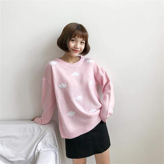 Cute Clouds Embroidery Knitted Pullover