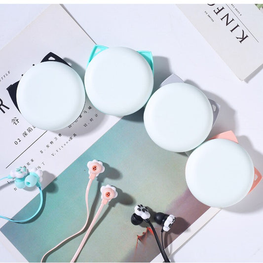 Kawaii Cat Paw Ear Earphone With Rotate Case