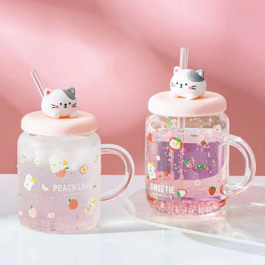 Kitty Kawaii Cup With Lid And Straw