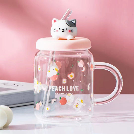 Kitty Kawaii Cup With Lid And Straw